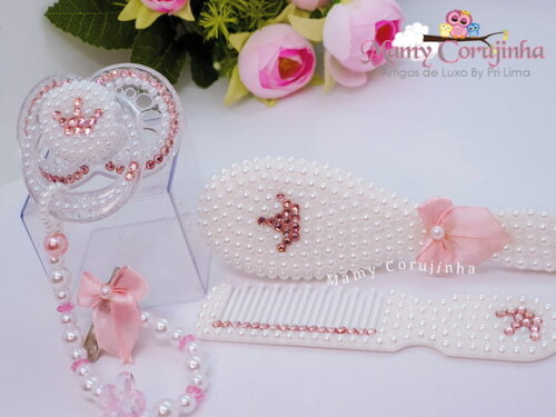 Kit Pente + escova + chupeta + prendedor fixo princess