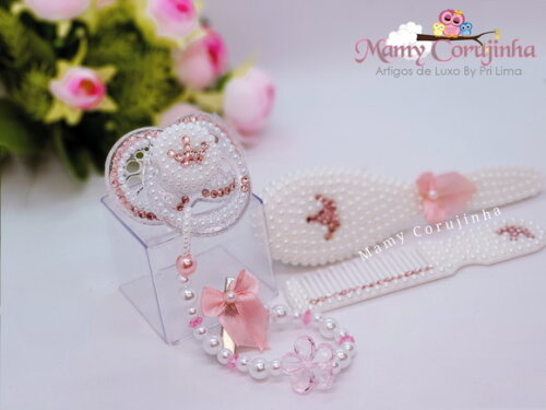 Kit Pente + escova + chupeta + prendedor fixo princess