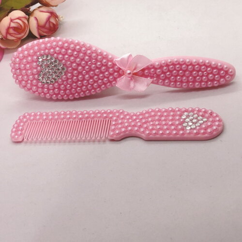 Kit pente + escova rosa coração