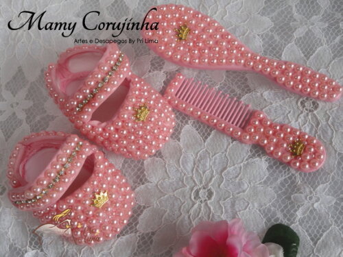 Kit pente bebe + escova coroa