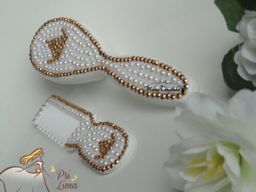 Kit pente bebe + escova coroa dourada