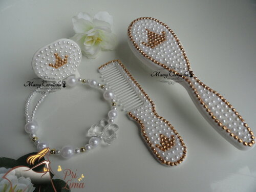 Kit pente bebe + escova coroa dourada