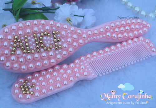 Kit pente bebe + escova rosa ALICE