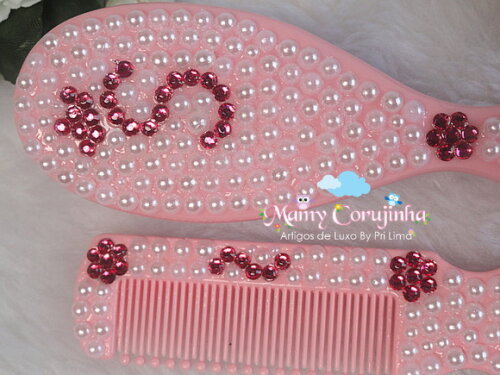 Kit pente bebe + escova rosa