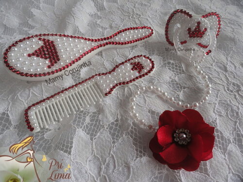 Kit pente bebe + escova Vermelho