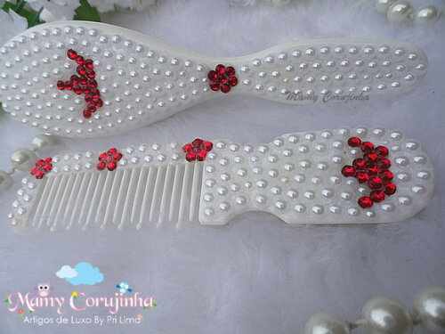 Kit pente bebe + escova Vermelho coroa