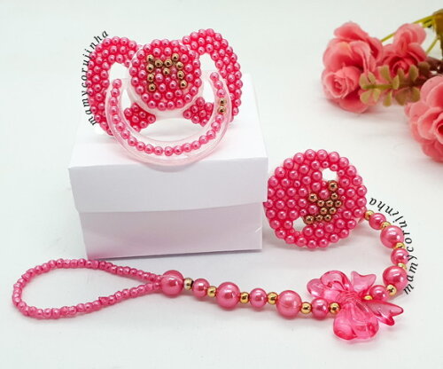 Kit pink chupeta + prendedor luxo