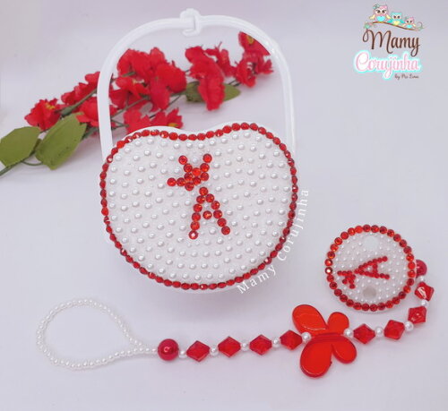 Kit Prendedor de Chupeta + Porta Chupeta Vermelho a