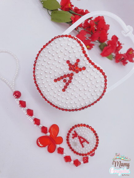 Kit Prendedor de Chupeta + Porta Chupeta Vermelho a