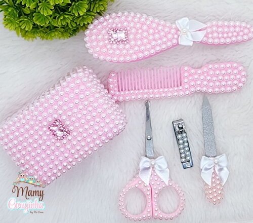 Kit Saboneteira + Kit Manicure + Pente e Escova Macia Rosa