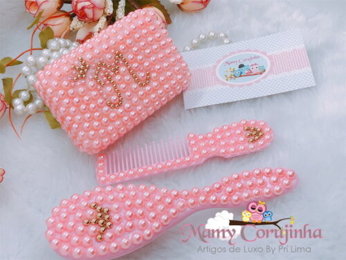 Kit Saboneteira + Pente e escova macima rosa M