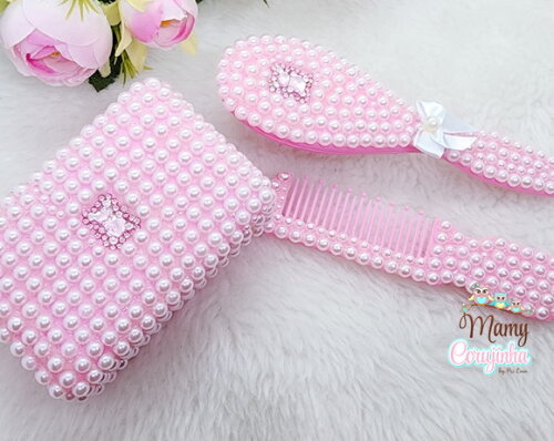 Kit Saboneteira + Pente e Escova Ursa Rosa