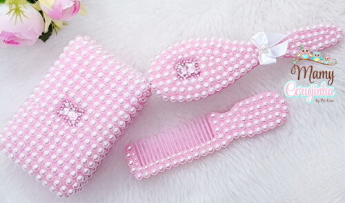 Kit Saboneteira + Pente e Escova Ursa Rosa