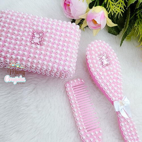 Kit Saboneteira + Pente e Escova Ursa Rosa
