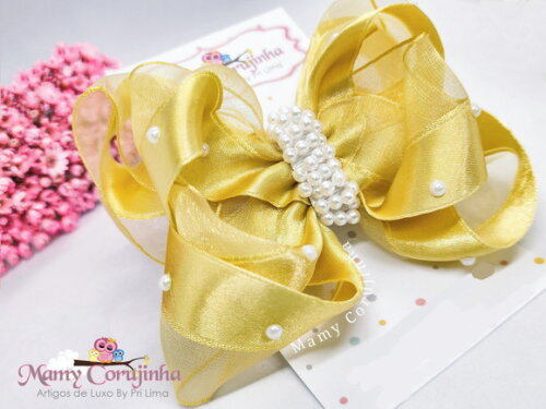 Laço Organza Chuva de Pérolas Branca