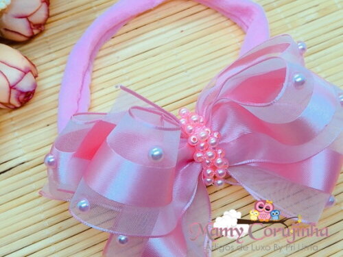 LAÇO ORGANZA CHUVA DE PÉROLAS ROSA