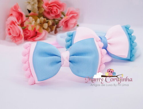 Laço pompom RN Rosa candy