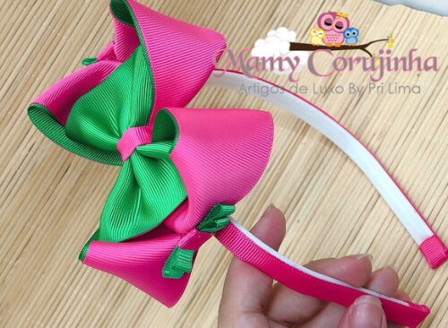 LINDO LAÇO REMOVÍVEL PINK/VERDE COM TIARA