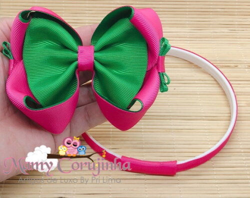 LINDO LAÇO REMOVÍVEL PINK/VERDE COM TIARA