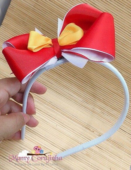 LINDO LAÇO REMOVÍVEL VERMELHO/AMARELO COM TIARA