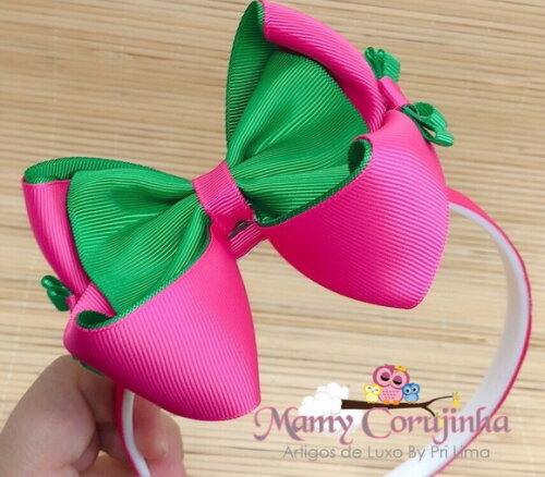 LINDO LAÇO REMOVÍVEL PINK/VERDE COM TIARA