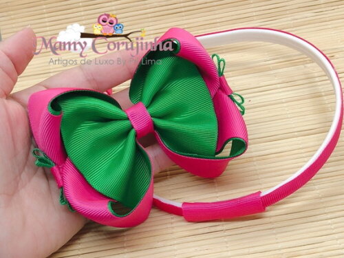 LINDO LAÇO REMOVÍVEL PINK/VERDE COM TIARA