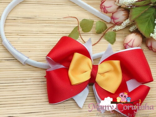 LINDO LAÇO REMOVÍVEL VERMELHO/AMARELO COM TIARA