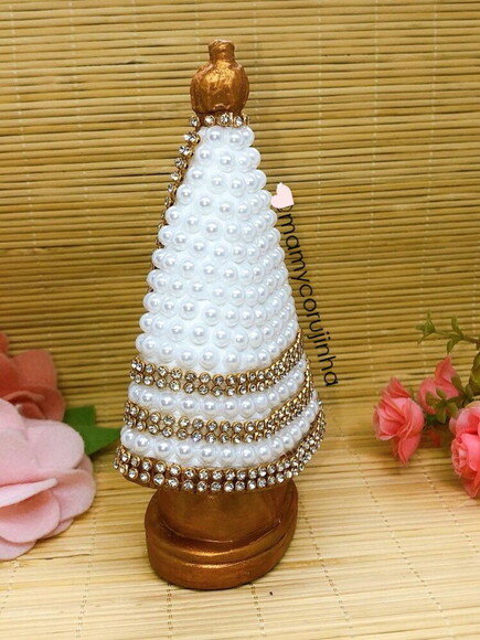 Nossa Senhora 16cm pedrarias branca com dourado