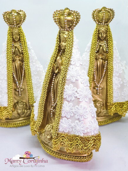 Nossa Senhora Dourada com Manto em Renda Guipir 25cm