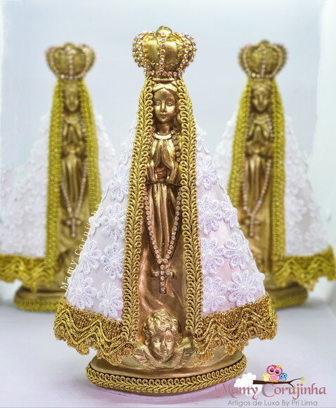 Nossa Senhora Dourada com Manto em Renda Guipir 25cm