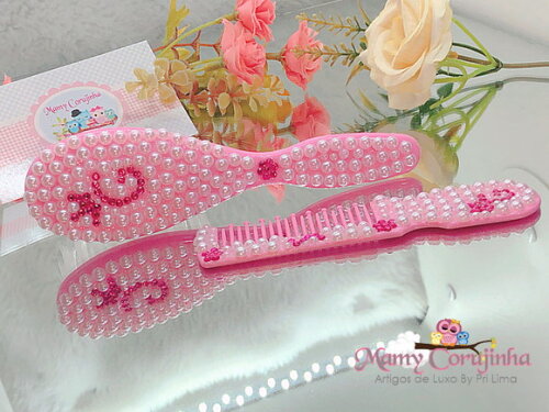 Pente + escova G rosa