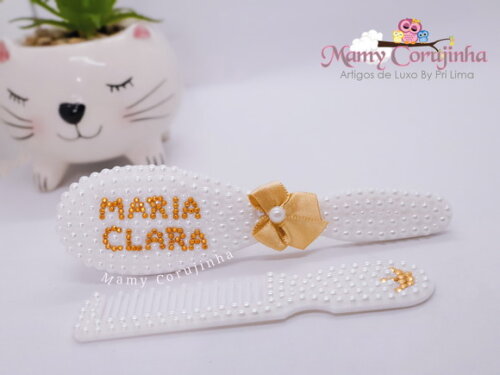 Pente + escova Maria Clara dourado