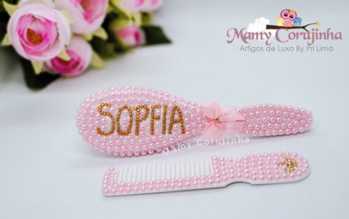 Pente + escova Rosa Sopfia