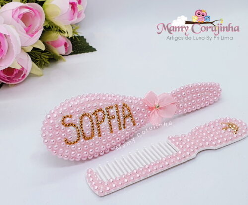 Pente + escova Rosa Sopfia