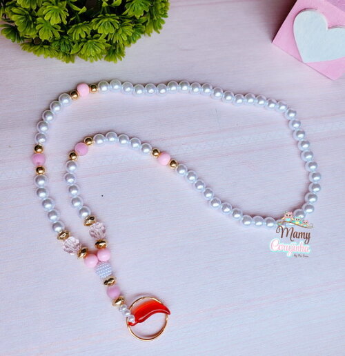 Porta Crachá Branco com Rosa