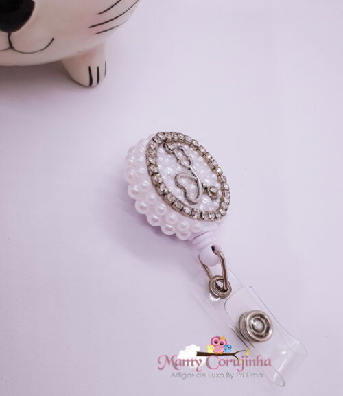 Porta Crachá Retratil personalizado branco
