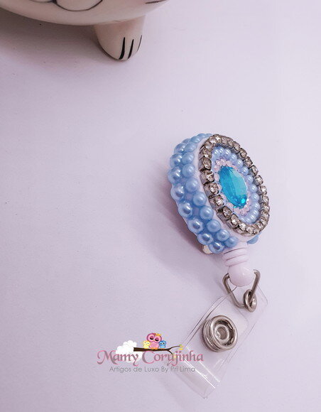 Porta Crachá Retratil personalizado Azul