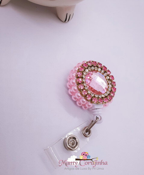 Porta Crachá Retratil personalizado Rosa