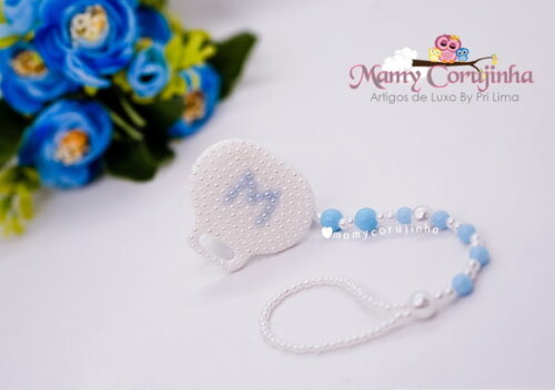 Prendedor de Luxo Branco com azul M