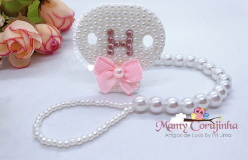 Prendedor de Luxo branco com H rosa