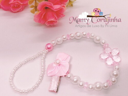 Prendedor Simples rosa e branco