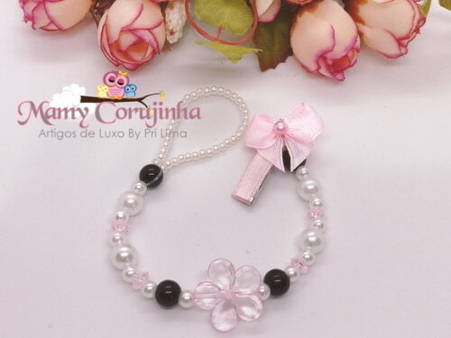 Prendedor simples rosa com preto