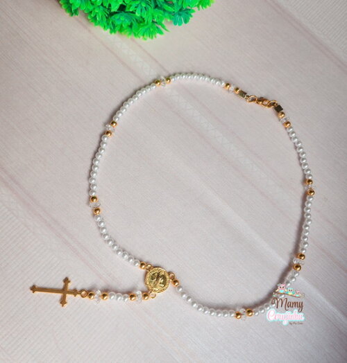 Terço Personalizado com Branco e Dourado