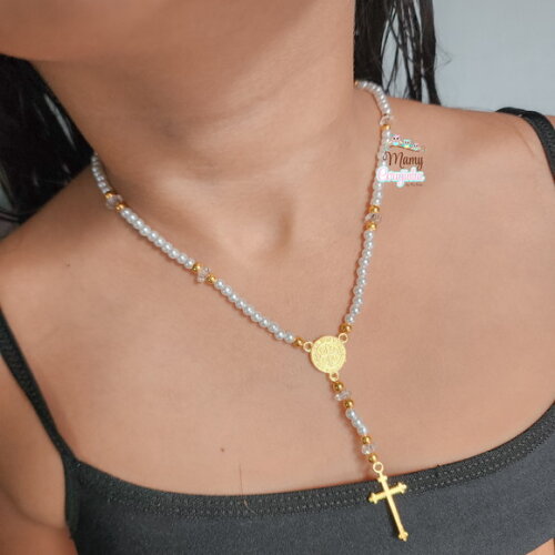 Terço Personalizado com Branco e Dourado