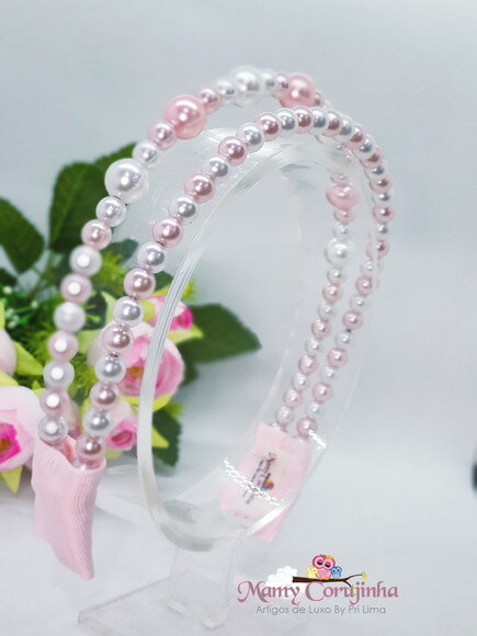 Tiara em Pérola Branco e Rosa