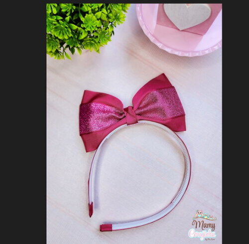 Tiara Laço em Pé Pink Brilho