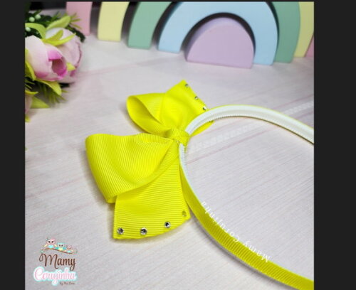 Tiara Laço em Pé Amarelo Neon