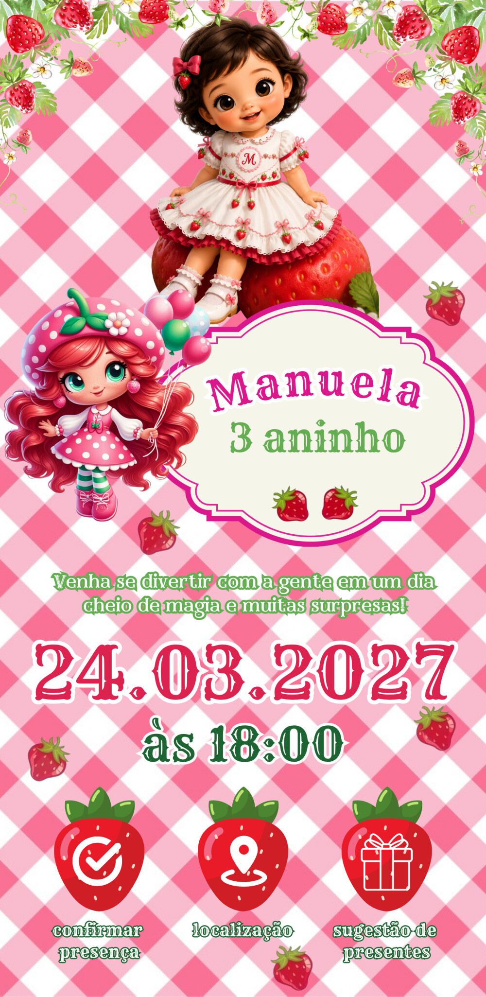 Convite Digital Cartinha Interativo Moranguinho Personalizado + 