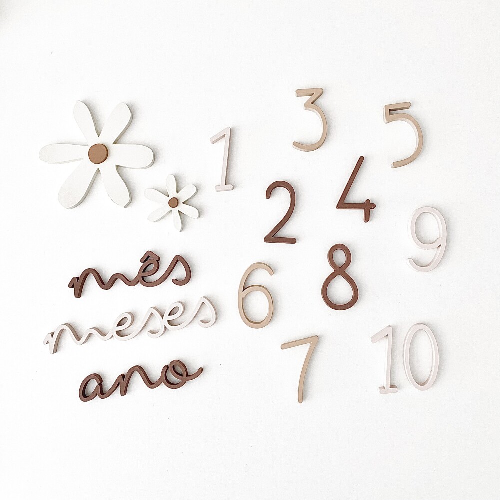 Kit Mesversário Margaridas Minimalista em MDF – 15 Peças – 