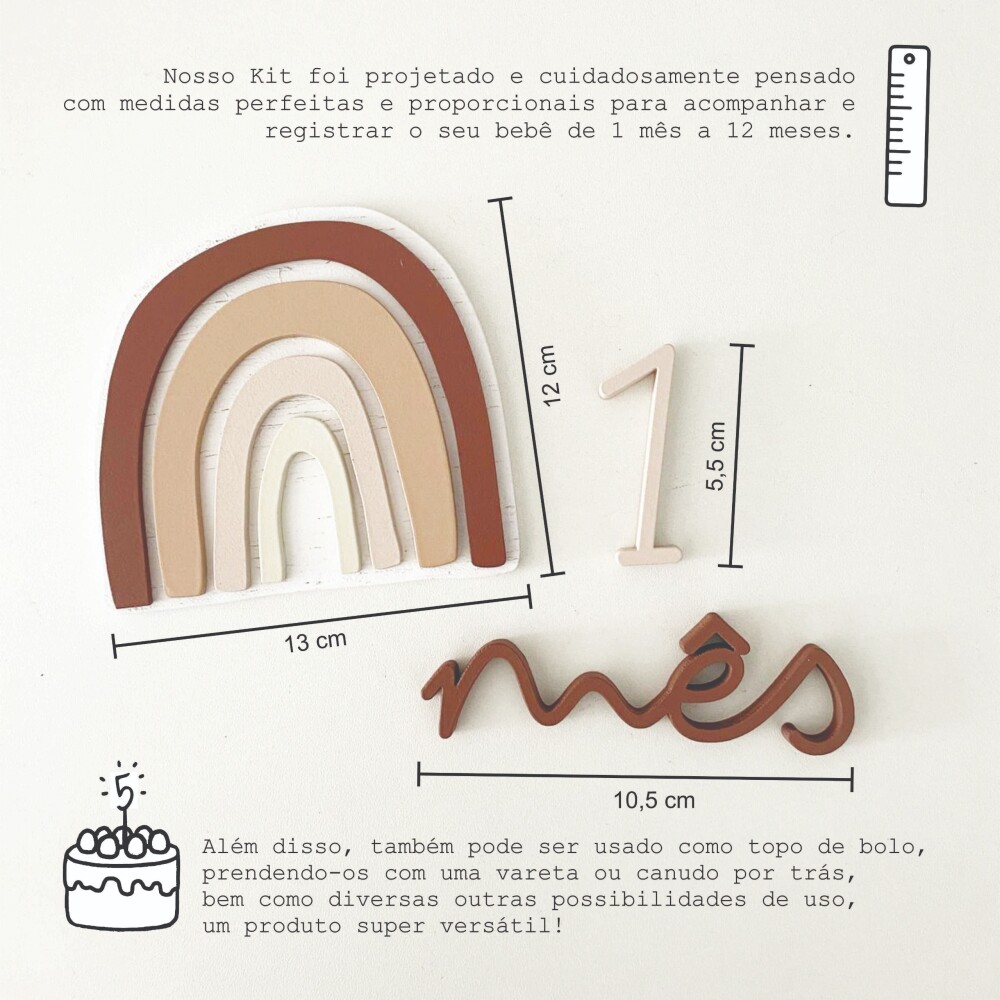 Kit Mesversário Minimalista em MDF – 15 Peças – 30cm – Un